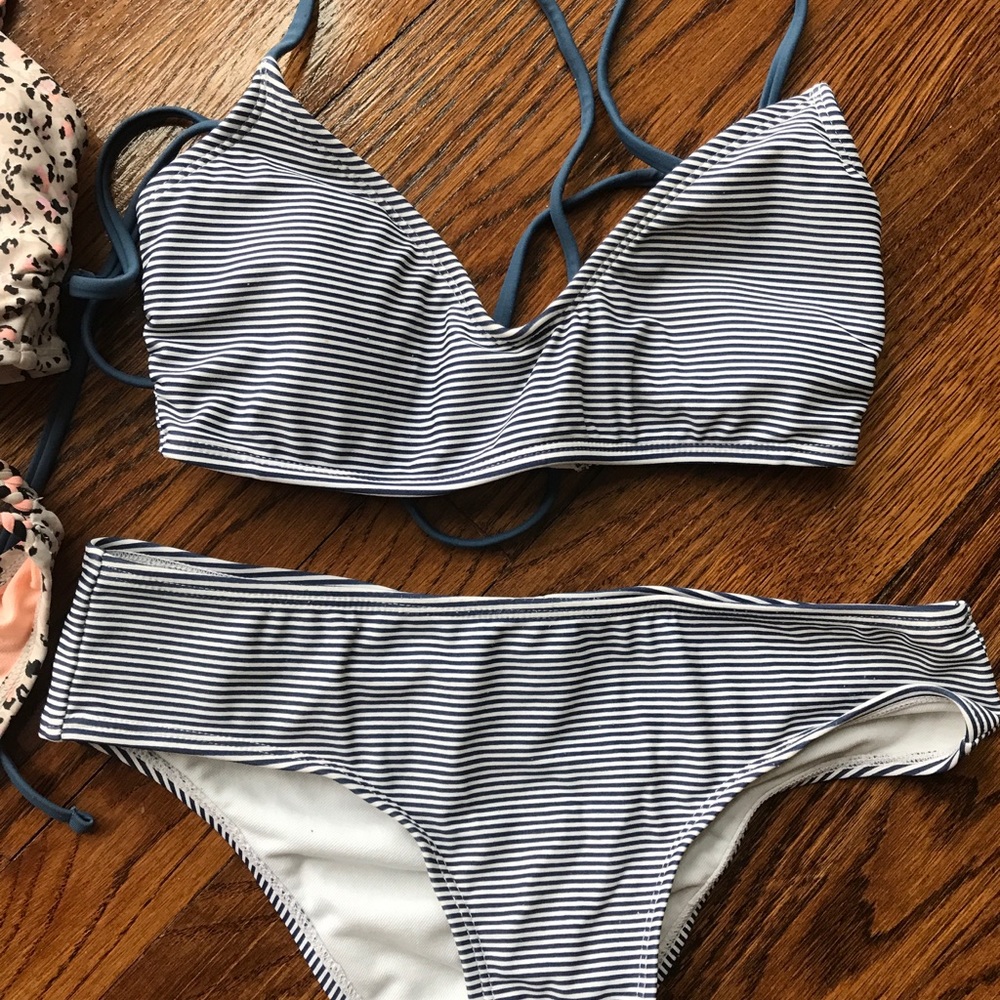 Xhiliration bikini swimsuit navy white Small S